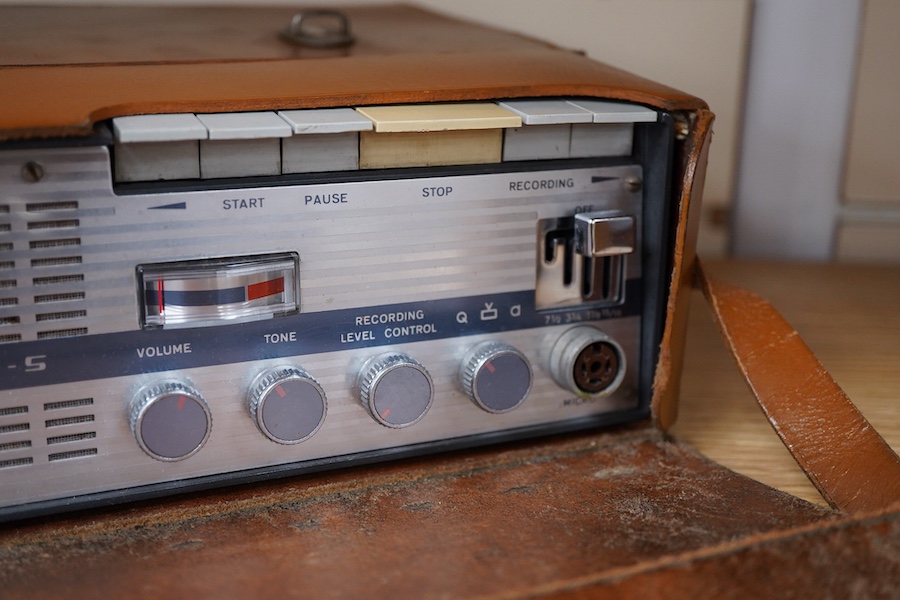 A mid-1960s leather cased portable Uher 4000 Report-S reel-to-reel recorder